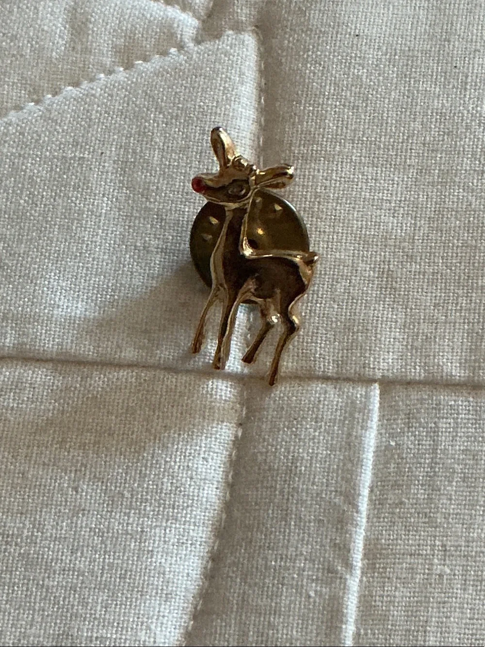 Vintage red gem nose reindeer tac Pin